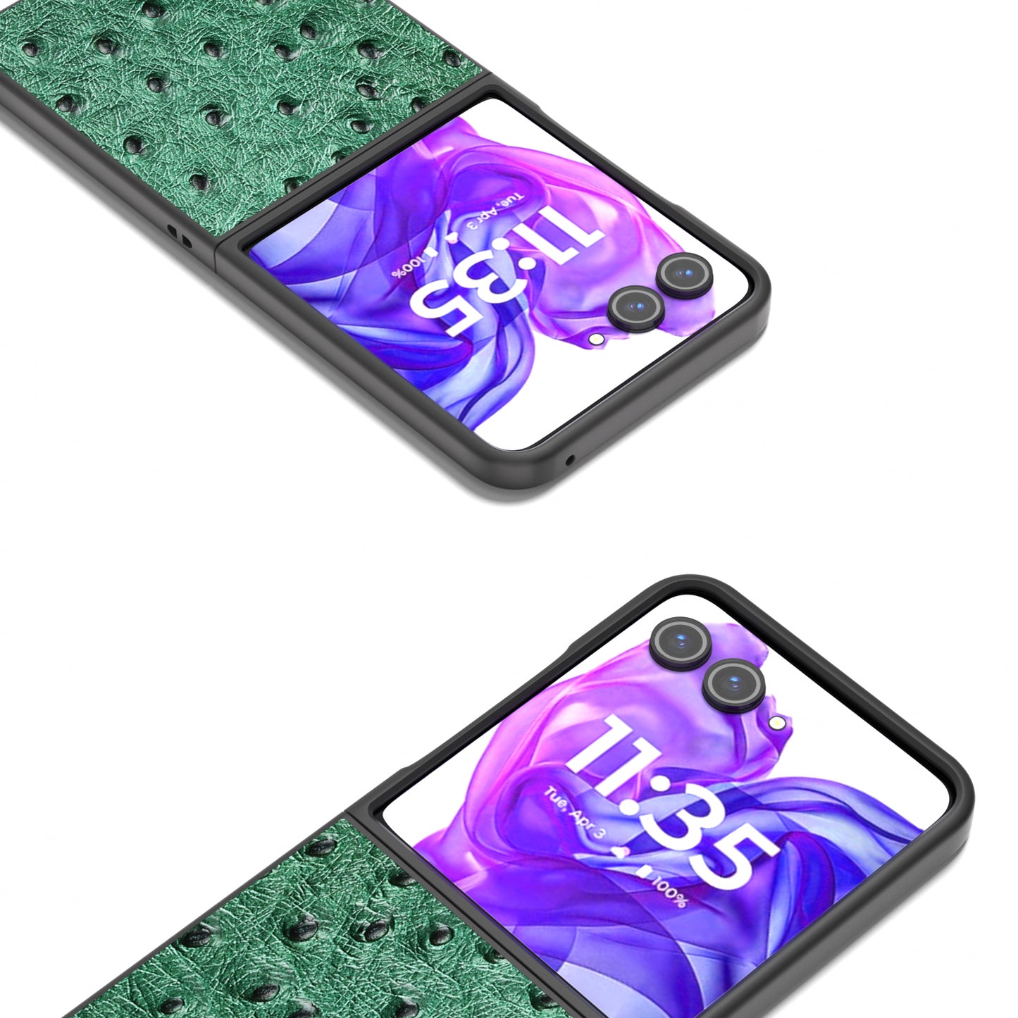 ABEEL For Motorola Razr 50 Ultra 5G Case Ostrich Texture Genuine Cow Leather+PC Phone Cover - Green