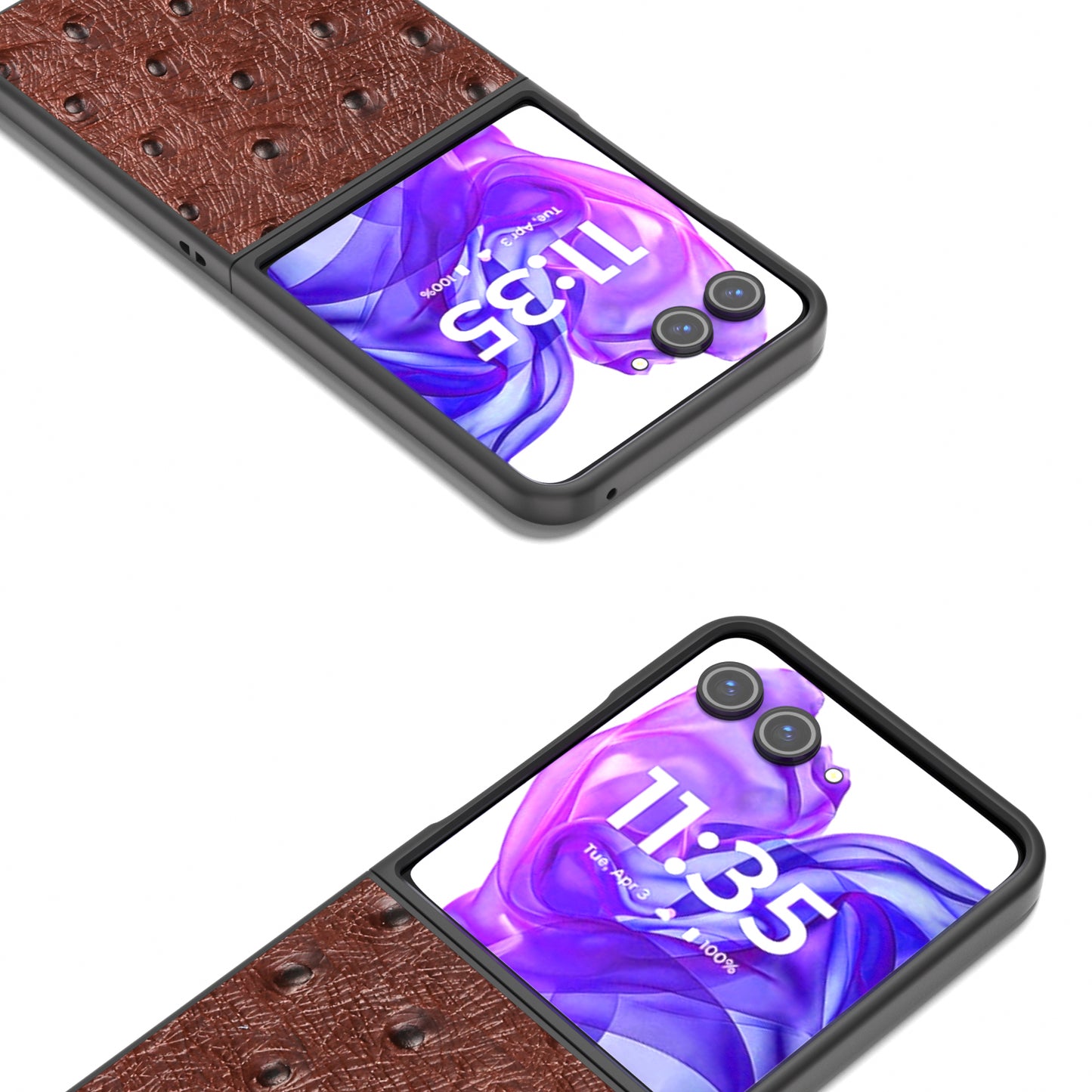 ABEEL For Motorola Razr 50 Ultra 5G Case Ostrich Texture Genuine Cow Leather+PC Phone Cover - Coffee