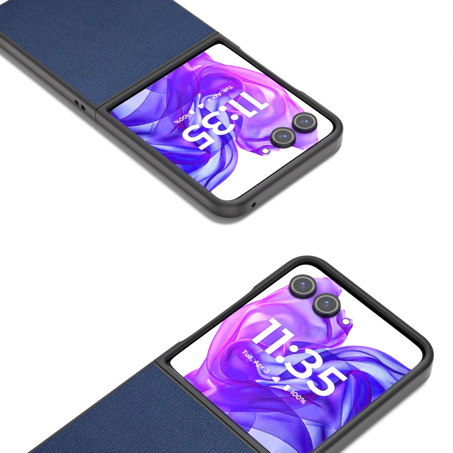 ABEEL For Motorola Razr 50 Ultra 5G Case Black Edge Genuine Cow Leather+PC Cover - Blue