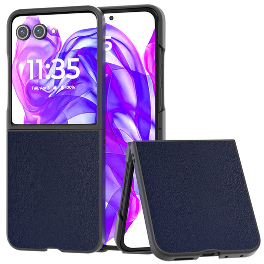 For Motorola Razr 50 Ultra 5G Case Black Edge Leather+PC Folding Phone Cover - Blue