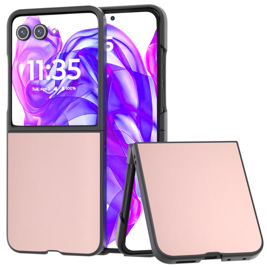 For Motorola Razr 50 Ultra 5G Case Black Edge Leather+PC Folding Phone Cover - Light Pink