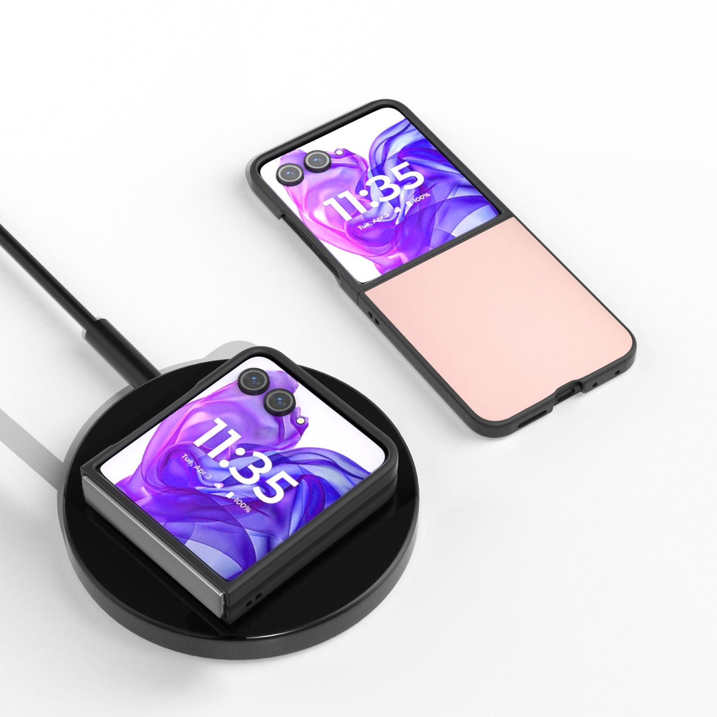 For Motorola Razr 50 Ultra 5G Case Black Edge Leather+PC Folding Phone Cover - Light Pink