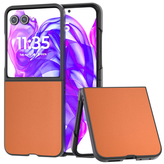 For Motorola Razr 50 Ultra 5G Case Black Edge Leather+PC Folding Phone Cover - Orange