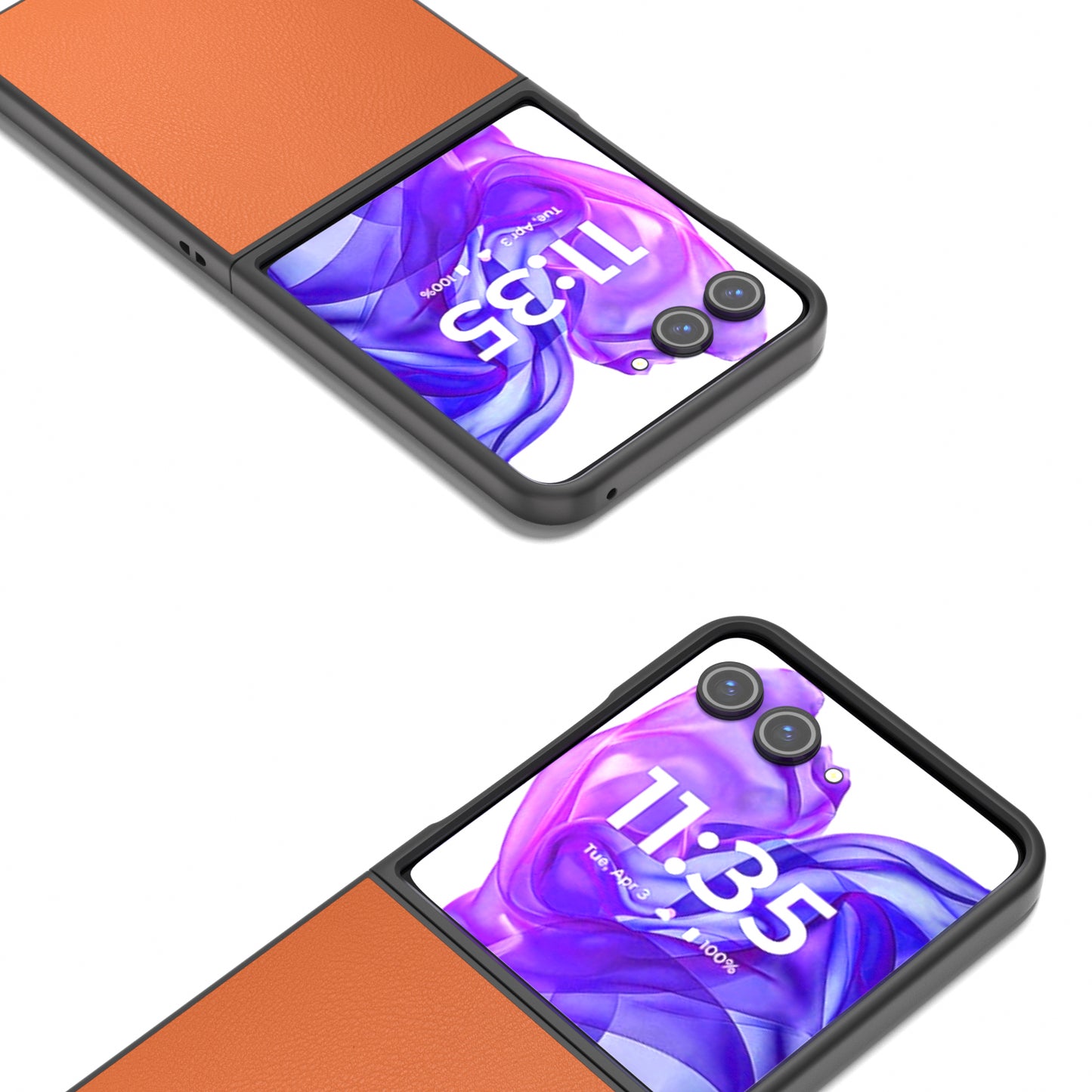 For Motorola Razr 50 Ultra 5G Case Black Edge Leather+PC Folding Phone Cover - Orange