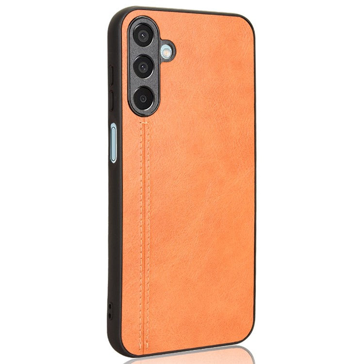 For Samsung Galaxy M15 5G Case Leather Coated PC+TPU Cover Stitching Line - Orange