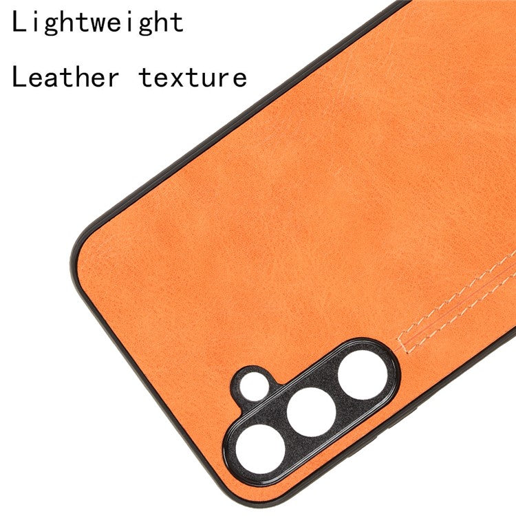 For Samsung Galaxy M15 5G Case Leather Coated PC+TPU Cover Stitching Line - Orange