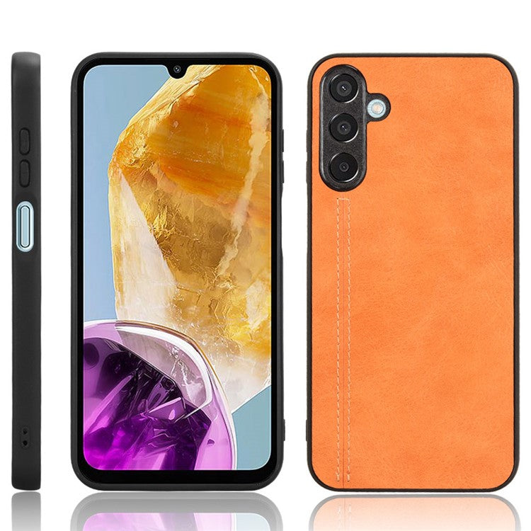 For Samsung Galaxy M15 5G Case Leather Coated PC+TPU Cover Stitching Line - Orange