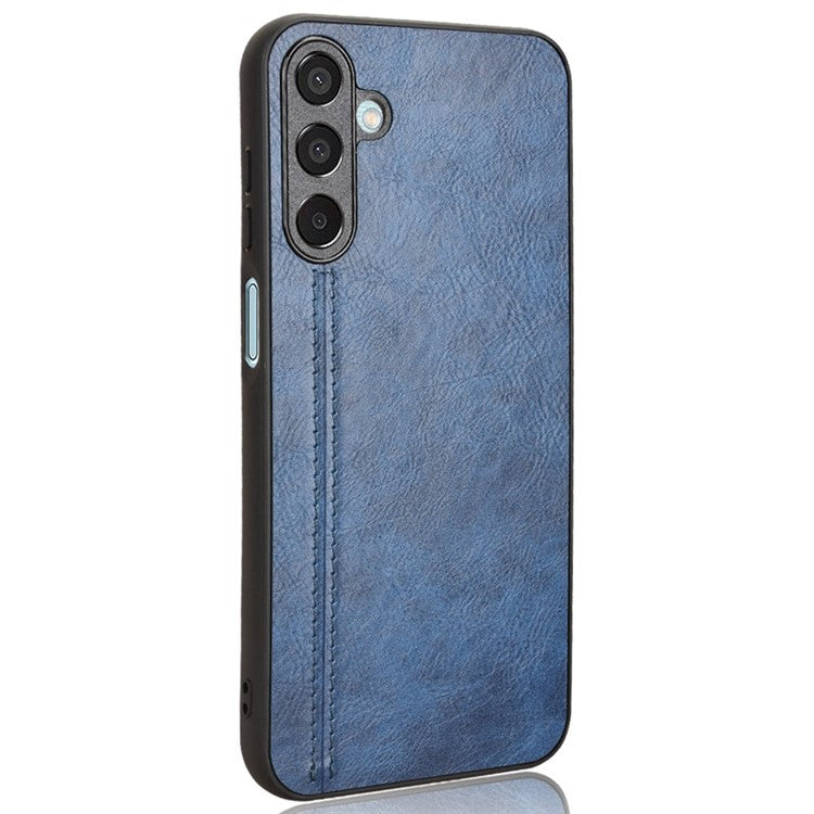 For Samsung Galaxy M15 5G Case Leather Coated PC+TPU Cover Stitching Line - Blue