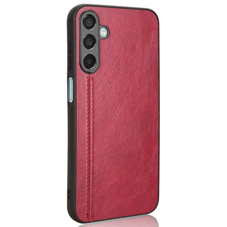 For Samsung Galaxy M15 5G Case Leather Coated PC+TPU Cover Stitching Line - Red