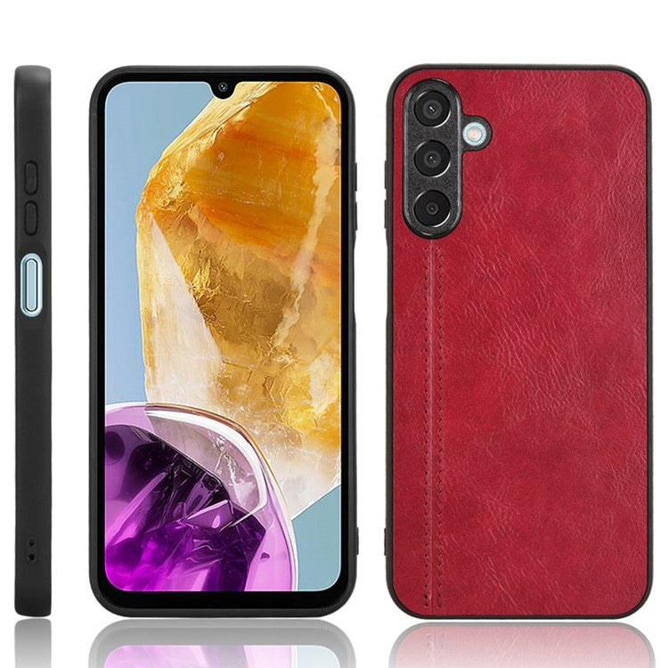 For Samsung Galaxy M15 5G Case Leather Coated PC+TPU Cover Stitching Line - Red