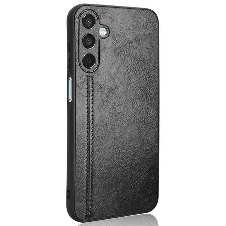 For Samsung Galaxy M15 5G Case Leather Coated PC+TPU Cover Stitching Line - Black