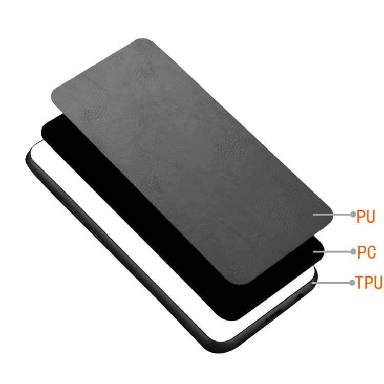 For Samsung Galaxy M15 5G Case Leather Coated PC+TPU Cover Stitching Line - Black