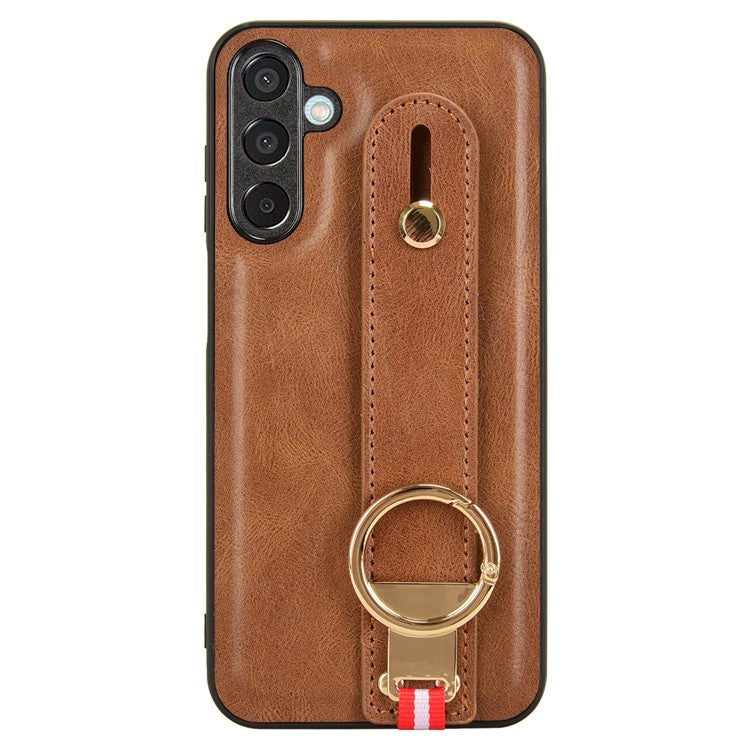 For Samsung Galaxy M15 5G Case Bottle Opener Wristband Leather+PC+TPU Phone Cover - Brown