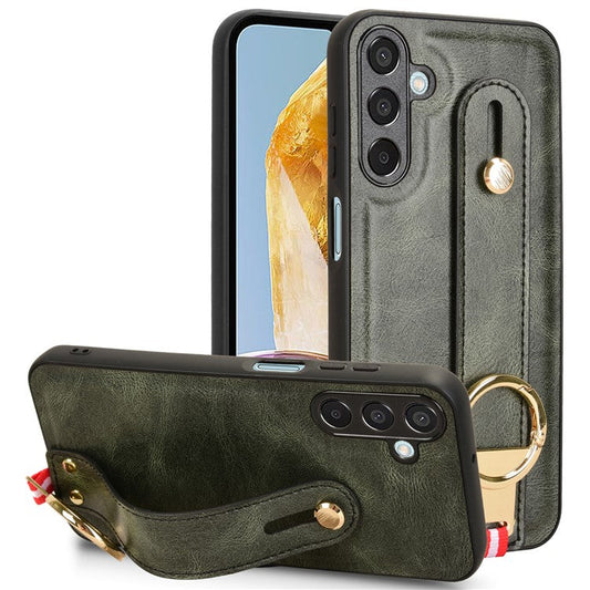 For Samsung Galaxy M15 5G Case Bottle Opener Wristband Leather+PC+TPU Phone Cover - Green