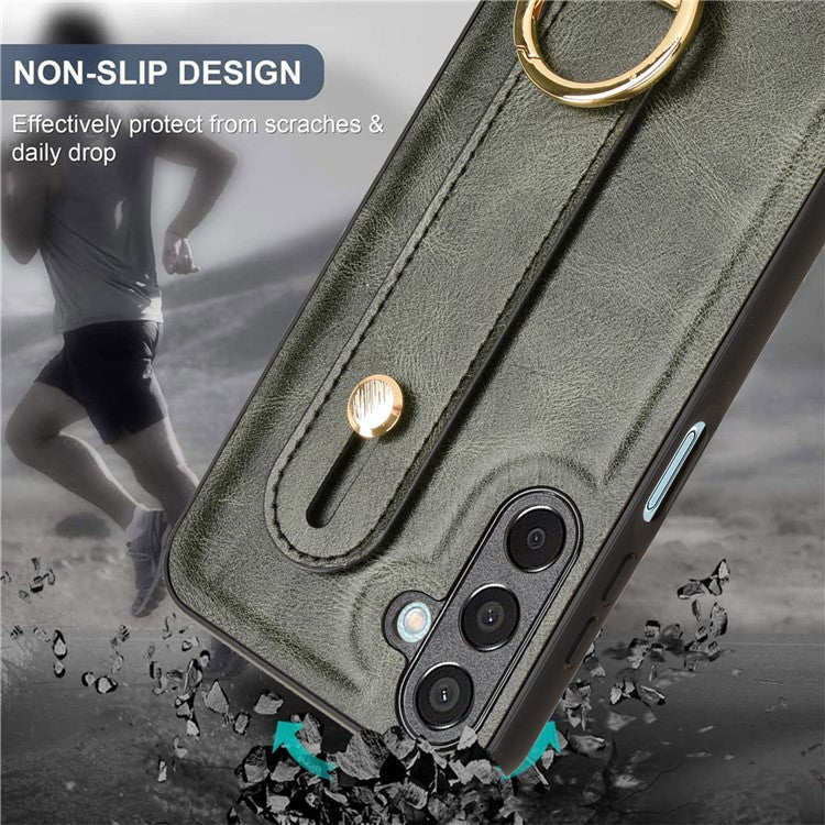 For Samsung Galaxy M15 5G Case Bottle Opener Wristband Leather+PC+TPU Phone Cover - Green