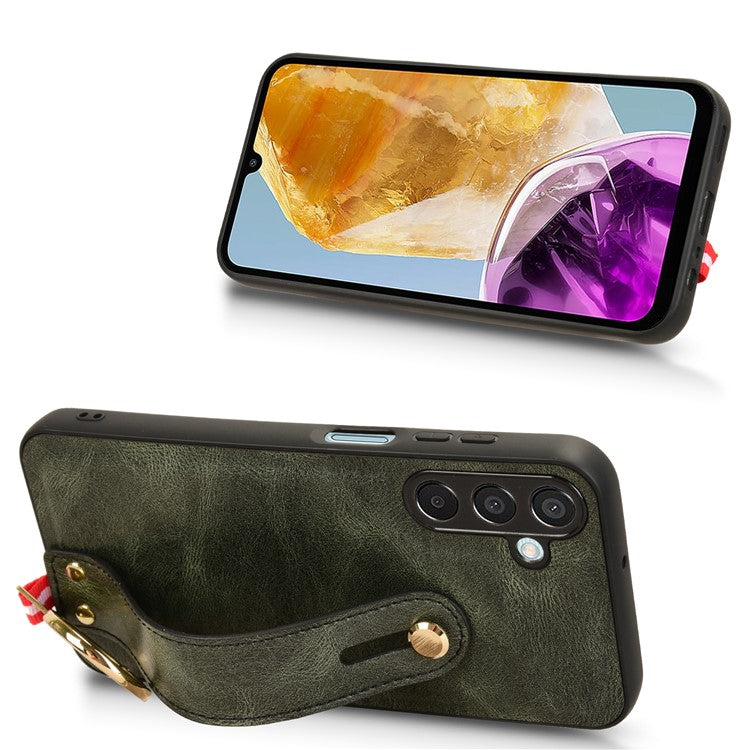 For Samsung Galaxy M15 5G Case Bottle Opener Wristband Leather+PC+TPU Phone Cover - Green