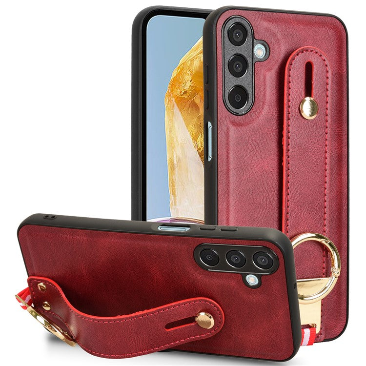 For Samsung Galaxy M15 5G Case Bottle Opener Wristband Leather+PC+TPU Phone Cover - Red