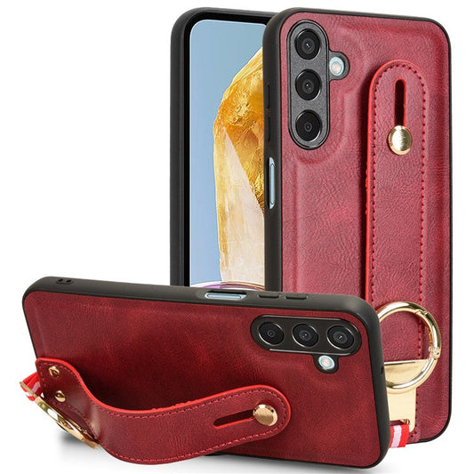 For Samsung Galaxy M15 5G Case Bottle Opener Wristband Leather+PC+TPU Phone Cover - Red