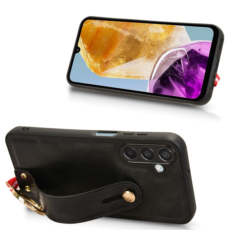 For Samsung Galaxy M15 5G Case Bottle Opener Wristband Leather+PC+TPU Phone Cover - Black