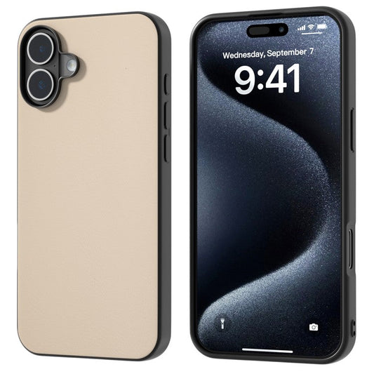 For iPhone 16 Case PU Leather Coated TPU+PC Phone Cover with Black Edge - Light Yellow