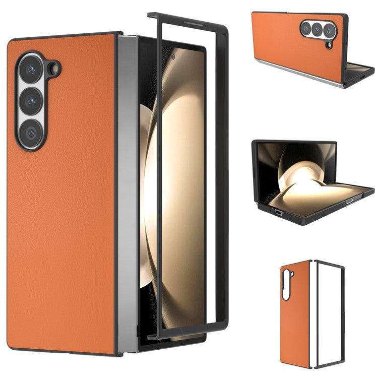 For Samsung Galaxy Z Fold6 5G Case PU Leather Coated PC Protective Phone Cover - Orange