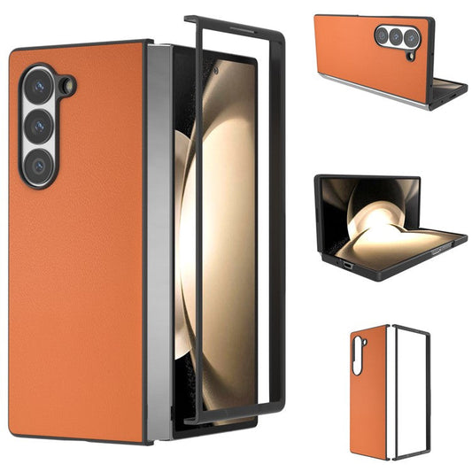For Samsung Galaxy Z Fold6 5G Case PU Leather Coated PC Protective Phone Cover - Orange
