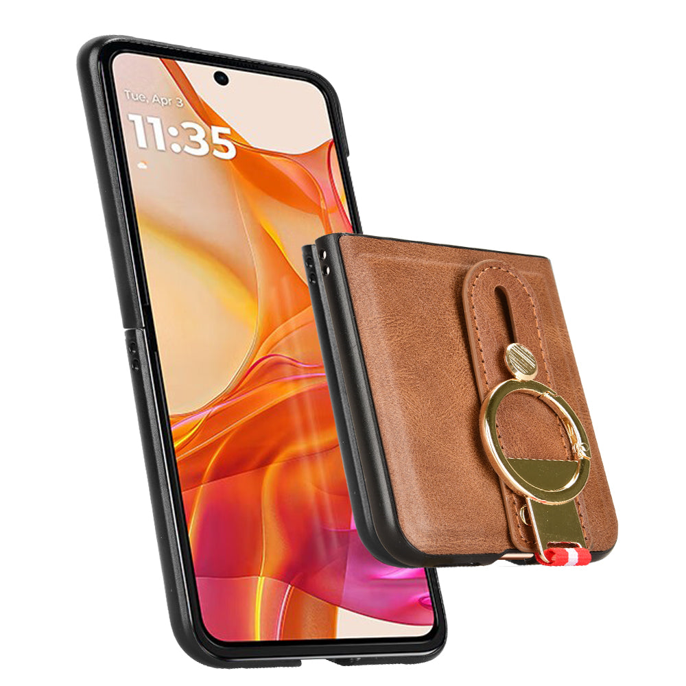 For Motorola Razr 50 Ultra 5G Case Wristband Leather+PC+TPU Cover with Bottle Opener - Brown