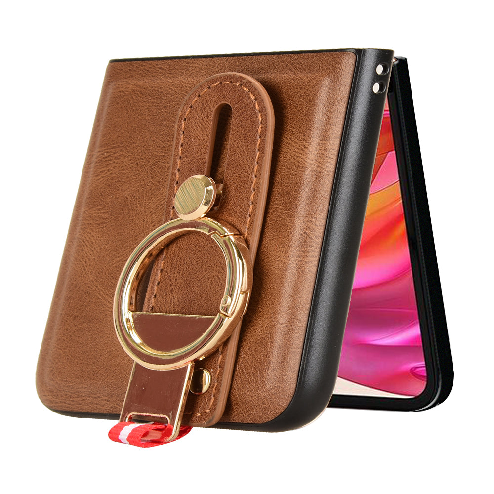 For Motorola Razr 50 Ultra 5G Case Wristband Leather+PC+TPU Cover with Bottle Opener - Brown