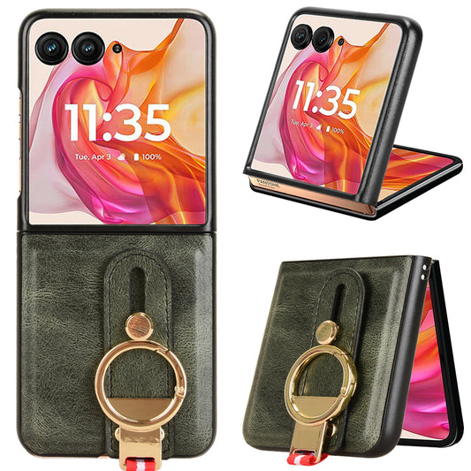 For Motorola Razr 50 Ultra 5G Case Wristband Leather+PC+TPU Cover with Bottle Opener - Green