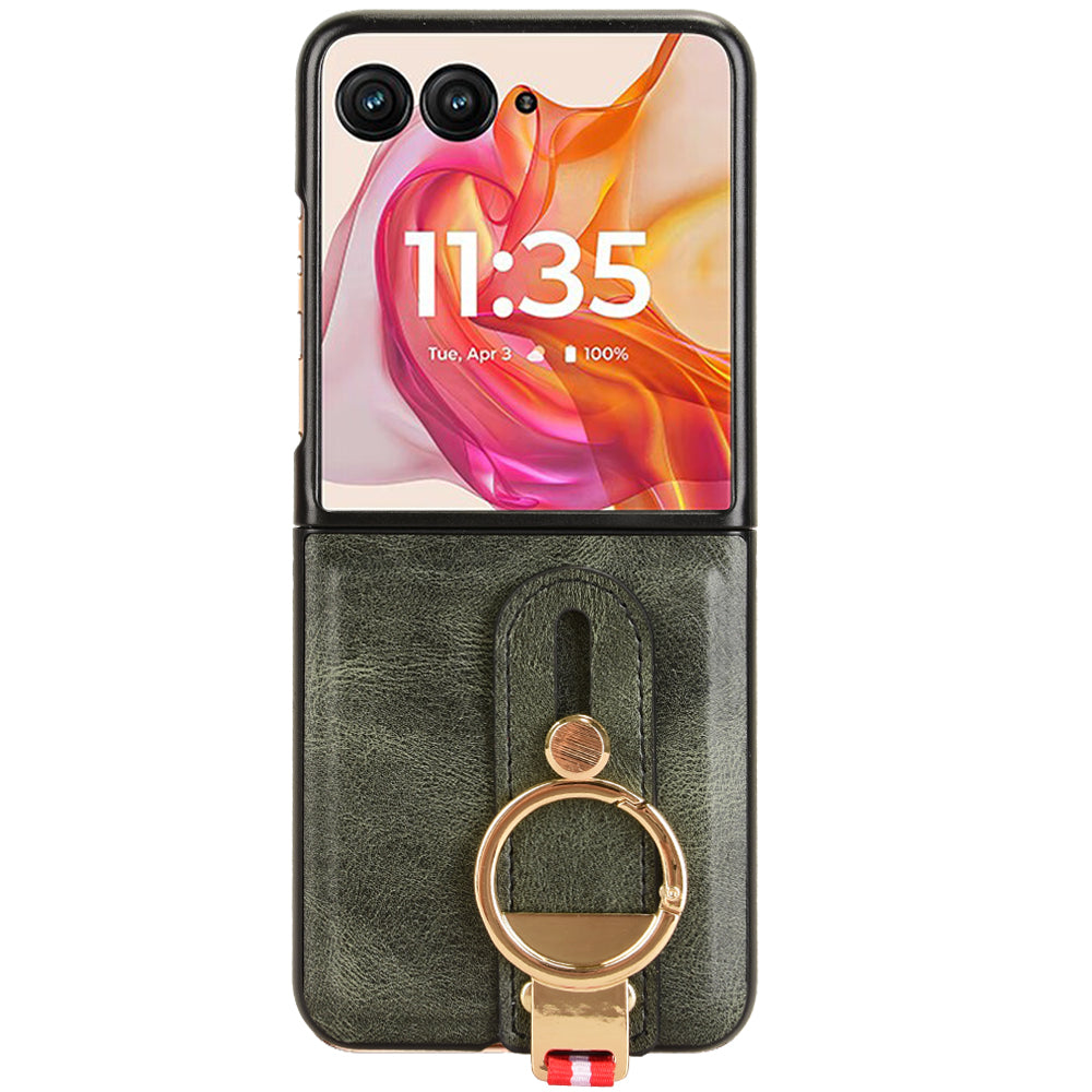 For Motorola Razr 50 Ultra 5G Case Wristband Leather+PC+TPU Cover with Bottle Opener - Green