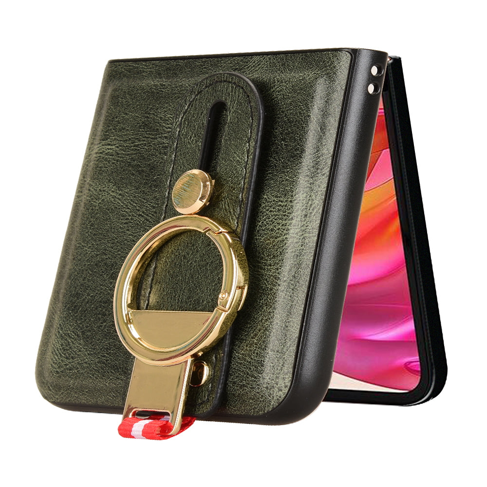 For Motorola Razr 50 Ultra 5G Case Wristband Leather+PC+TPU Cover with Bottle Opener - Green
