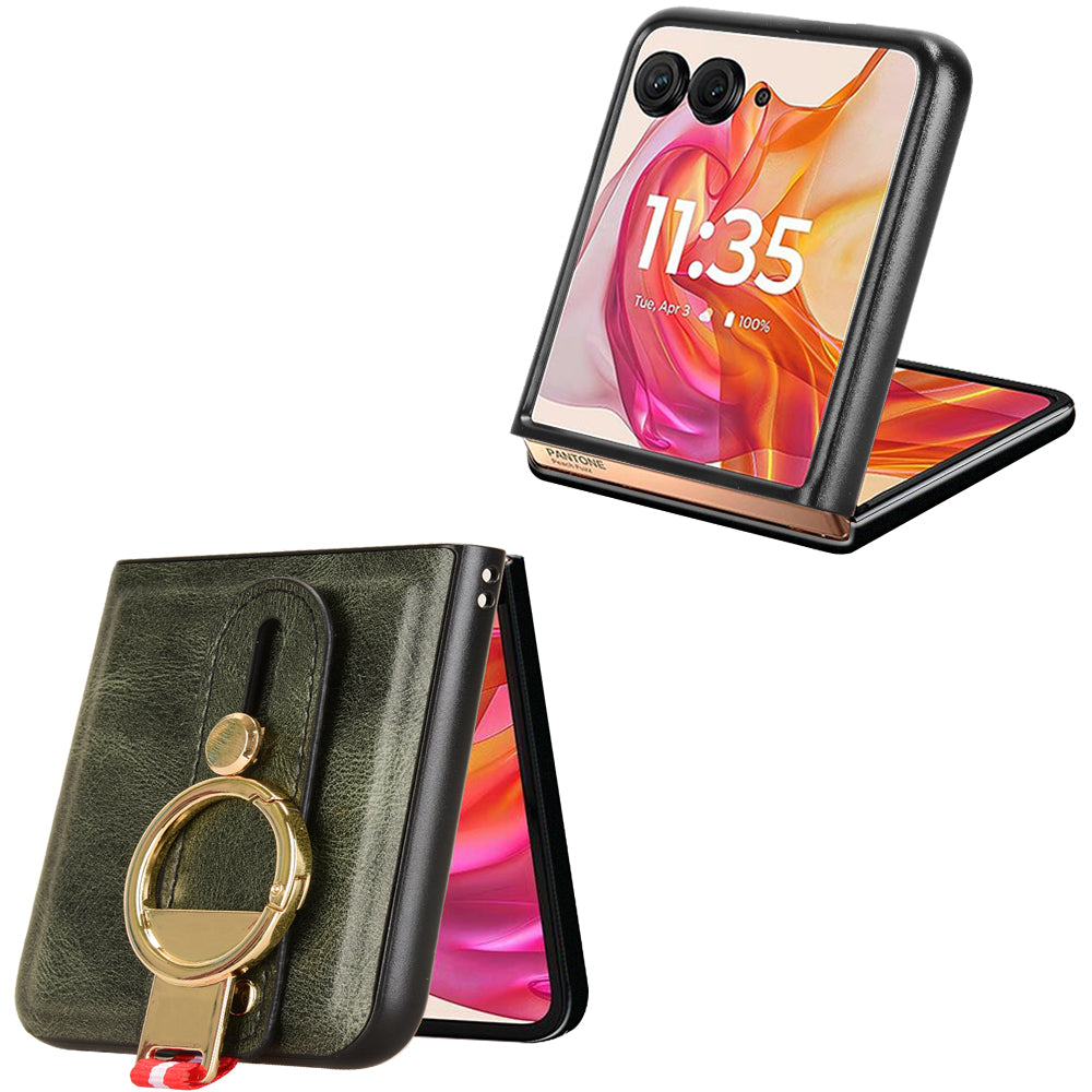 For Motorola Razr 50 Ultra 5G Case Wristband Leather+PC+TPU Cover with Bottle Opener - Green