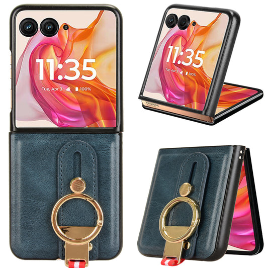 For Motorola Razr 50 Ultra 5G Case Wristband Leather+PC+TPU Cover with Bottle Opener - Blue