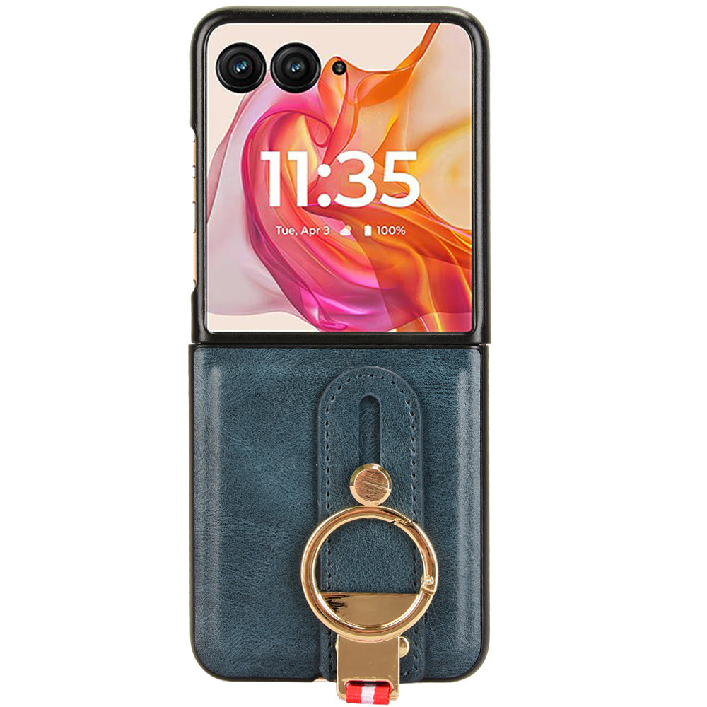 For Motorola Razr 50 Ultra 5G Case Wristband Leather+PC+TPU Cover with Bottle Opener - Blue