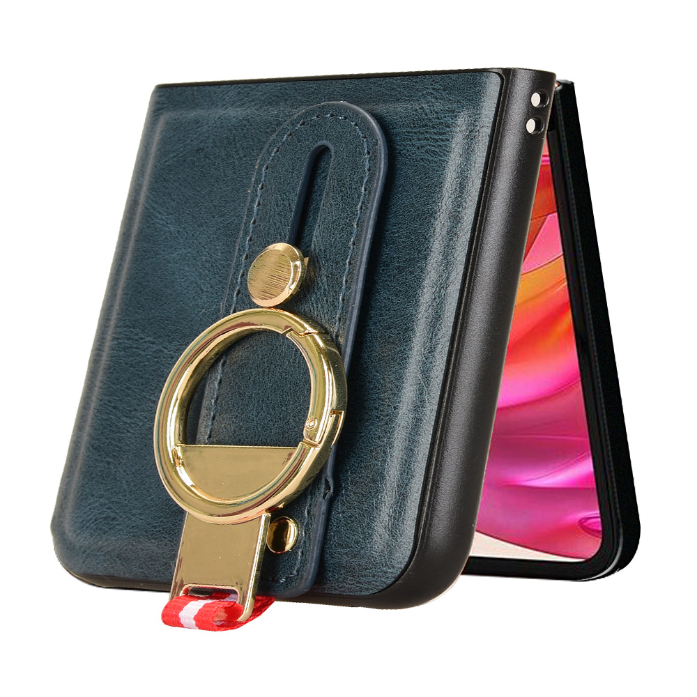 For Motorola Razr 50 Ultra 5G Case Wristband Leather+PC+TPU Cover with Bottle Opener - Blue