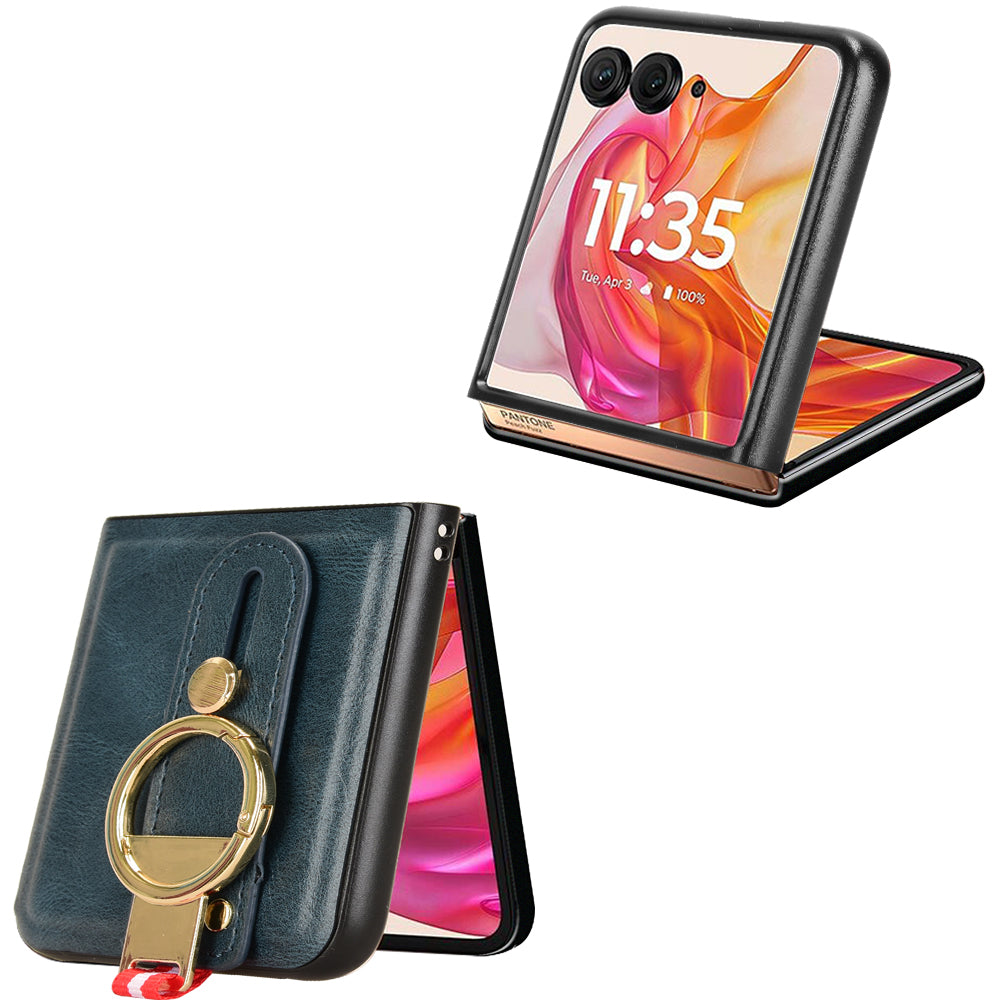 For Motorola Razr 50 Ultra 5G Case Wristband Leather+PC+TPU Cover with Bottle Opener - Blue