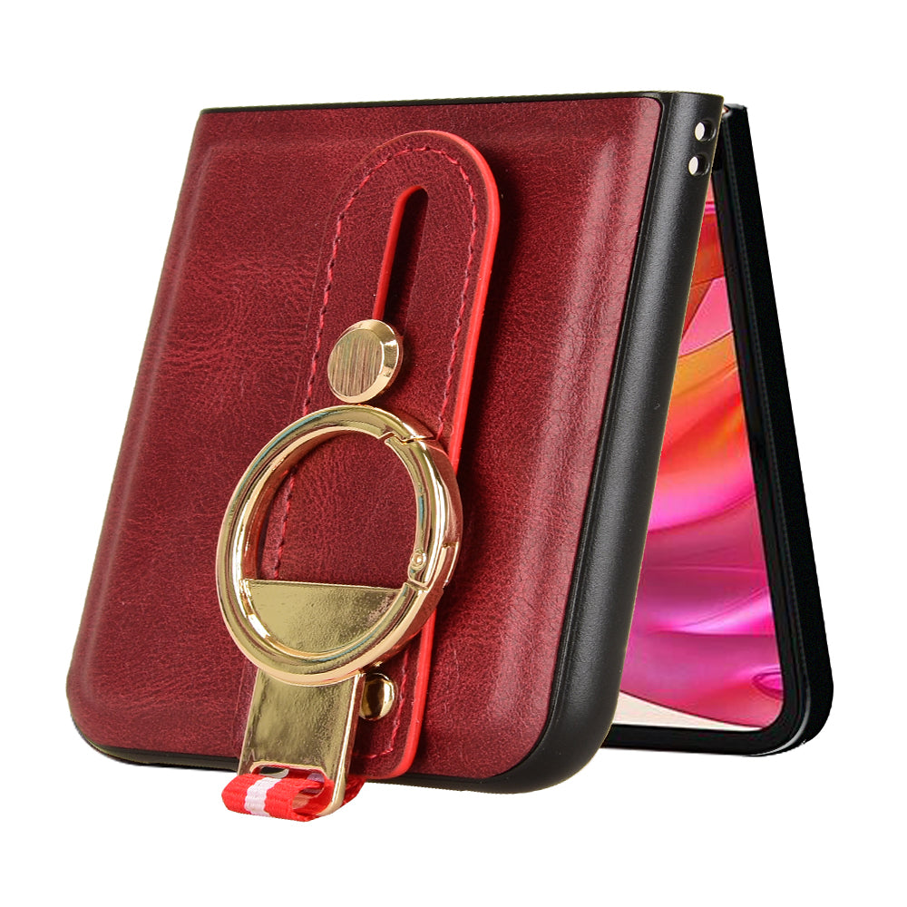 For Motorola Razr 50 Ultra 5G Case Wristband Leather+PC+TPU Cover with Bottle Opener - Red