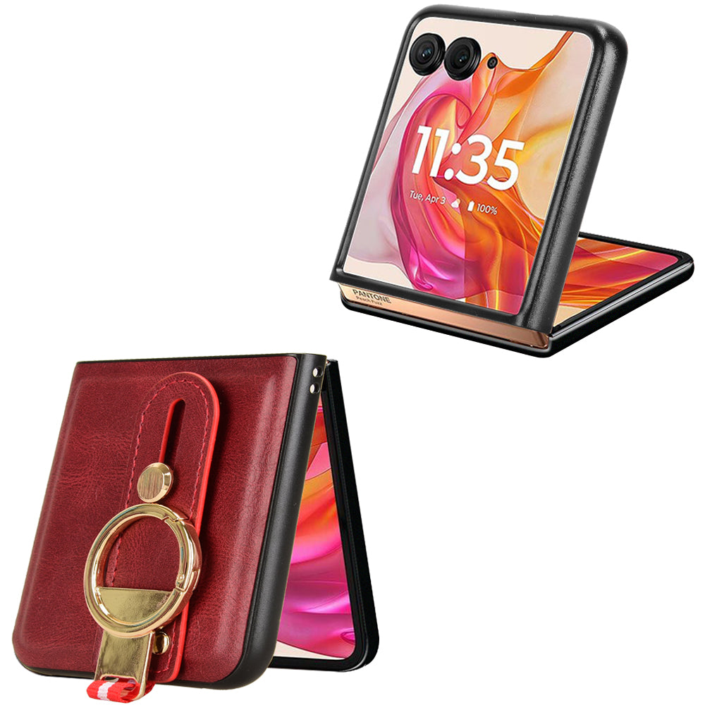 For Motorola Razr 50 Ultra 5G Case Wristband Leather+PC+TPU Cover with Bottle Opener - Red
