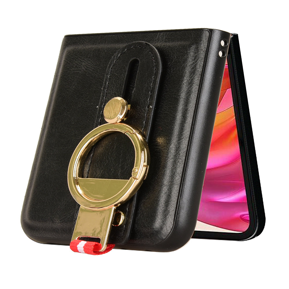 For Motorola Razr 50 Ultra 5G Case Wristband Leather+PC+TPU Cover with Bottle Opener - Black