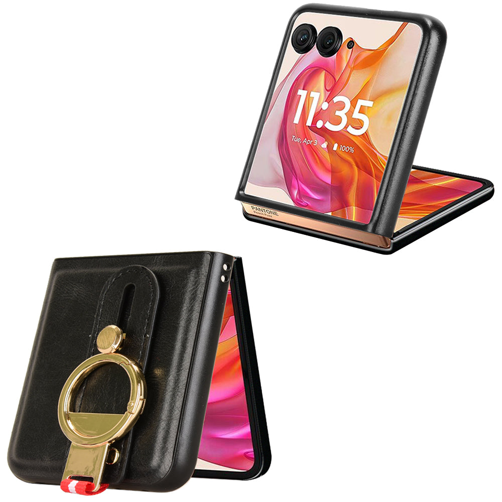 For Motorola Razr 50 Ultra 5G Case Wristband Leather+PC+TPU Cover with Bottle Opener - Black