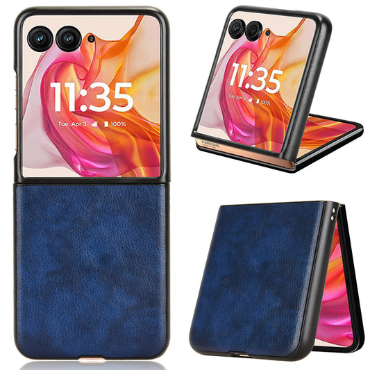 For Motorola Razr 50 Ultra 5G Case Litchi Texture Leather PC Phone Cover - Blue