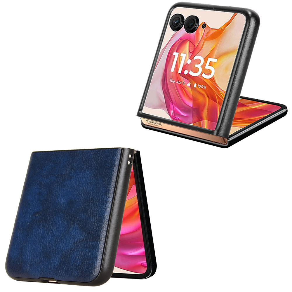 For Motorola Razr 50 Ultra 5G Case Litchi Texture Leather PC Phone Cover - Blue