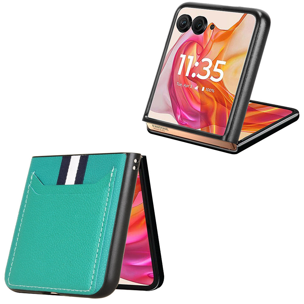 For Motorola Razr 50 Ultra 5G Case Litchi Texture Card Holder Leather+PC Phone Cover - Green