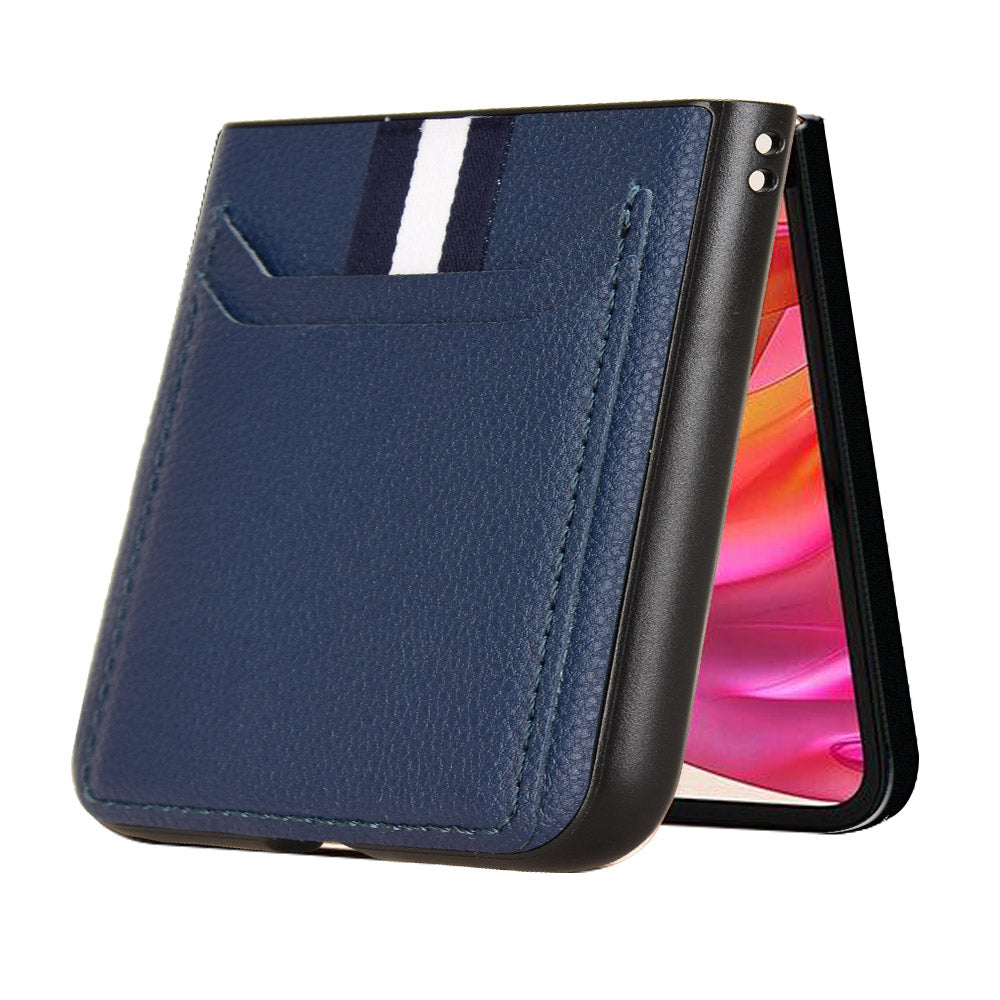 For Motorola Razr 50 Ultra 5G Case Litchi Texture Card Holder Leather+PC Phone Cover - Blue