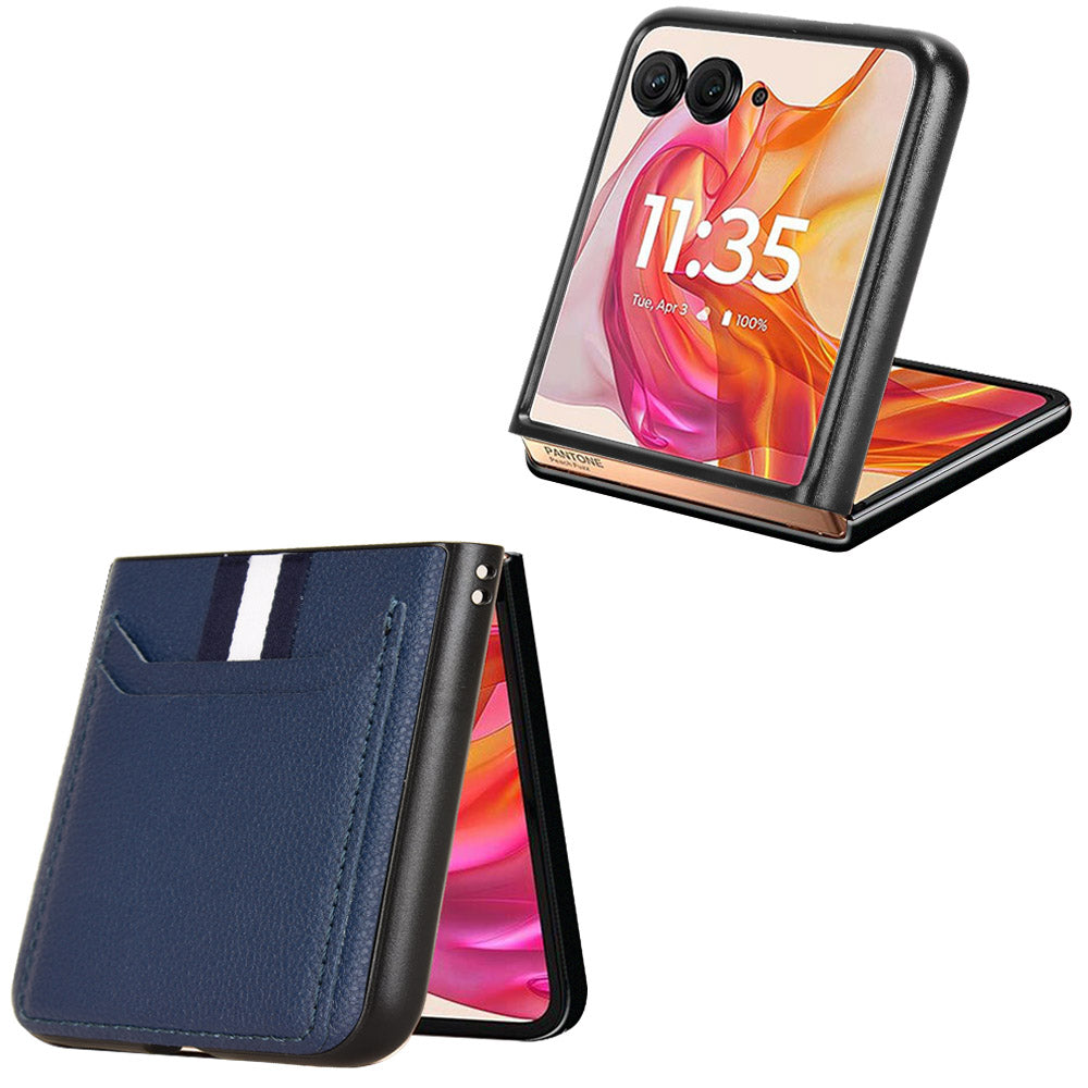 For Motorola Razr 50 Ultra 5G Case Litchi Texture Card Holder Leather+PC Phone Cover - Blue