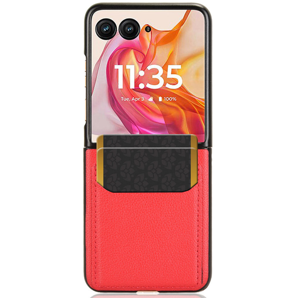 For Motorola Razr 50 Ultra 5G Case Litchi Texture Card Holder Leather+PC Phone Cover - Red