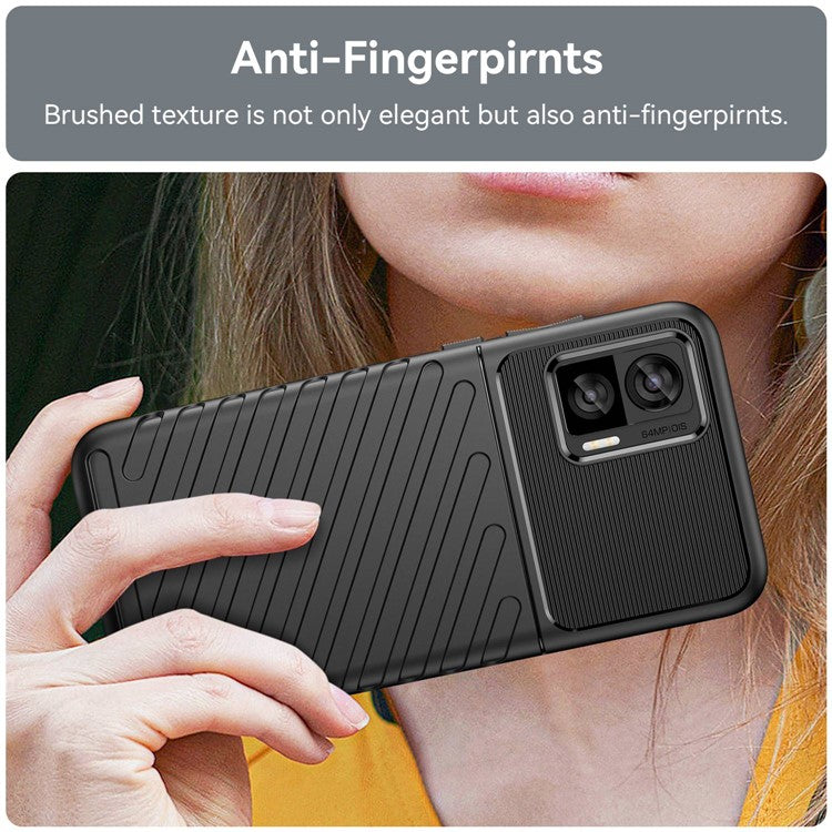 For Motorola Edge 30 Neo 5G Thunder Series Anti-drop Thickened TPU Back Cover Twill Texture Phone Case - Black