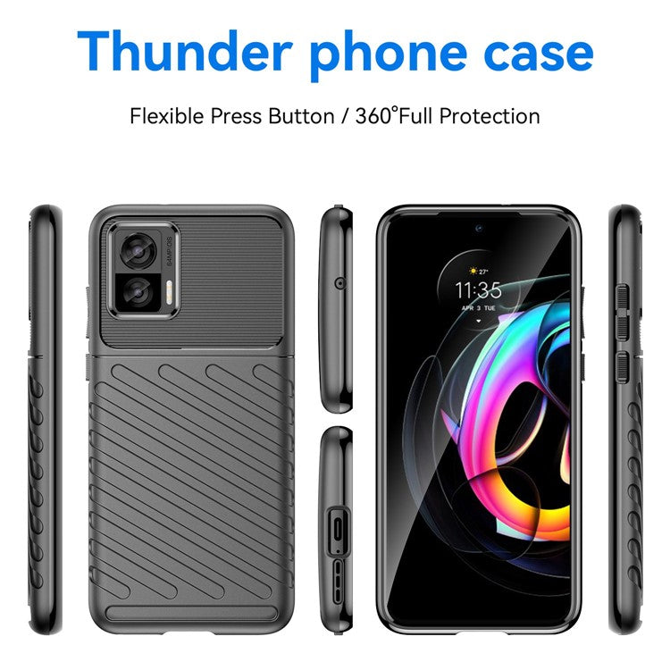 For Motorola Edge 30 Neo 5G Thunder Series Anti-drop Thickened TPU Back Cover Twill Texture Phone Case - Black