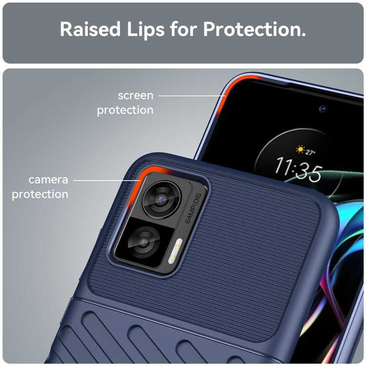 For Motorola Edge 30 Neo 5G Thunder Series Anti-drop Thickened TPU Back Cover Twill Texture Phone Case - Blue