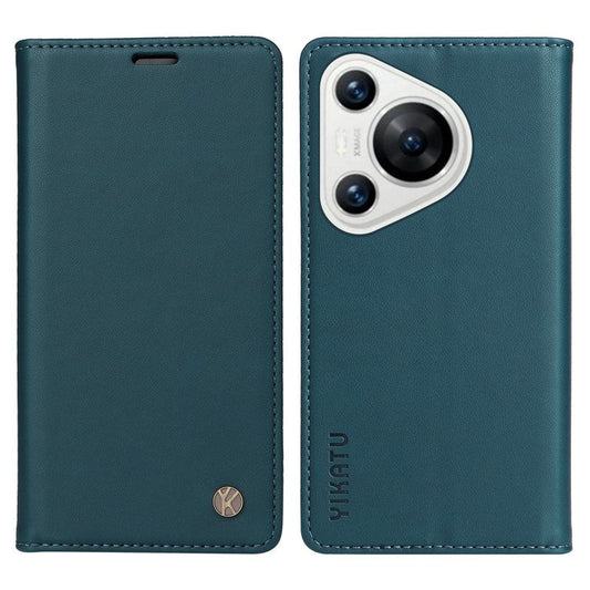 YIKATU YK-001 For Huawei Pura 70 Case Leather Phone Cover Card Slot Stand Strong Magnetic - Green